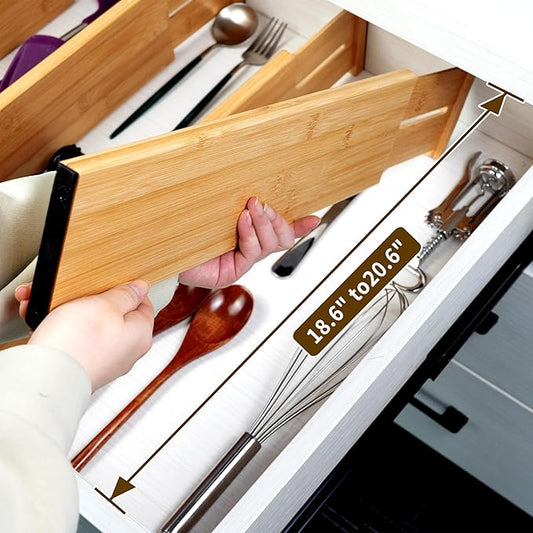 Utoplike Bamboo Drawer Dividers Large, Adjustable Kitchen Drawer Organizers - Image 2