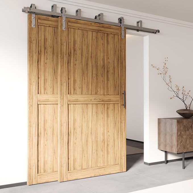 Homacer Brushed Nickel Double Track U-Shape Bypass Sliding Barn Door Hardware by HOMACER
