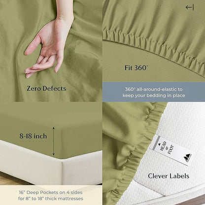 Mayfair Linen 500 Thread Count Split King Sheets Sets for Adjustable Bed - 5 PC Split King Size Bed Sheet Set Cotton (Sage Green), Soft, Cooling, Sateen 16" Deep Pocket Bedsheet (Fits 18" Mattress)