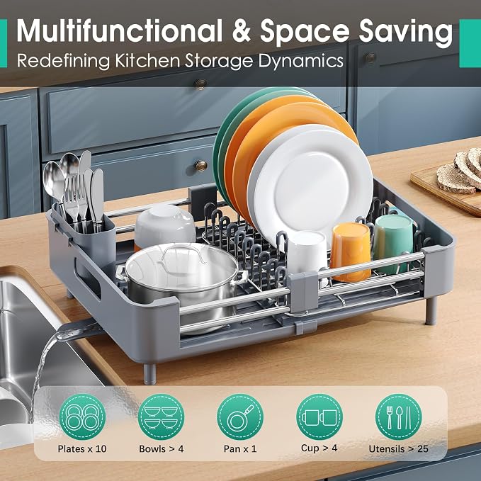 Dish Drying Rack for Kitchen Counter, Extendable Dish Rack - Image 3