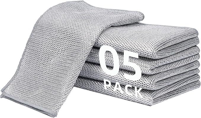 5 Pack Extra Large Non Scratch Wire Dishcloths, 30x30cm Double-Layer Silver by LikGuest