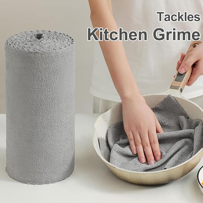 Jessy Home 80 Pack Reusable Paper Towels Grey Microfiber Cleaning Cloth Roll - Image 6