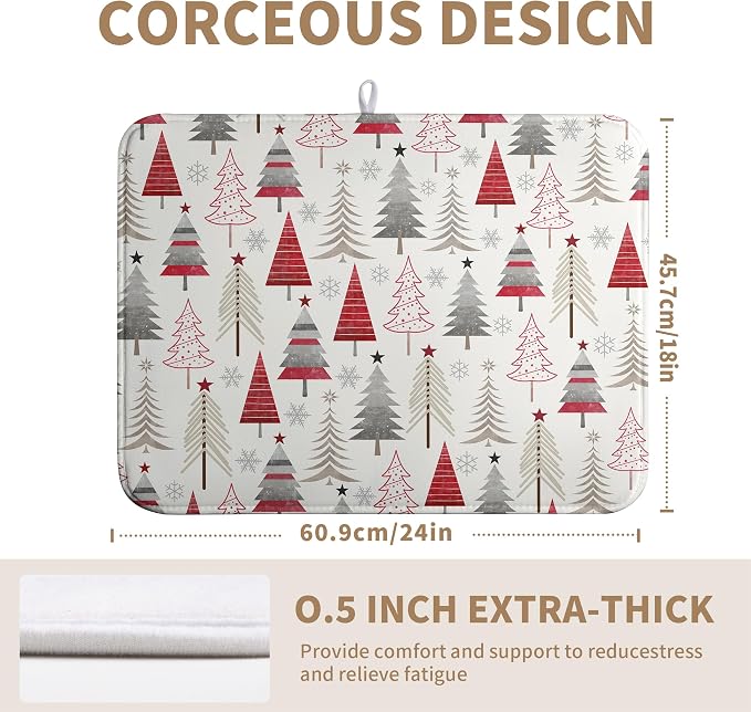 Christmas Dish Drying Mats for Kitchen Counter Xmas Tree Drying Mat Winter - Image 2