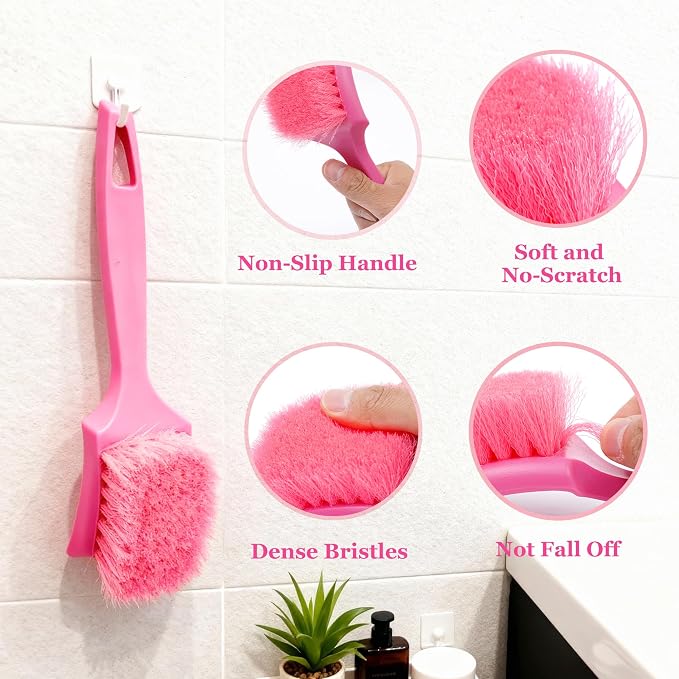Pink Carpet Brush for Women, Soft Nylon Bristles for Cleaning Leather Seats and - Image 4