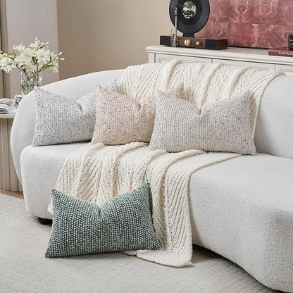 Striped Throw Pillow Covers 12x20 Set of 2 Green Textured Polyester Chic Morden Boho Accent Farmhouse Rectangular Lumbar Decorative Couch Pillow Covers for Home Decor Bed Sofa Living Room