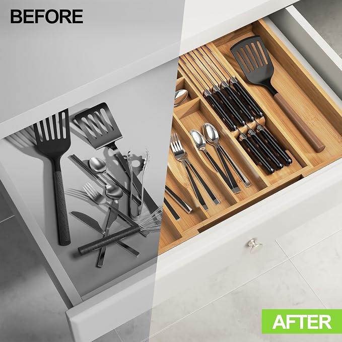 Bamboo Kitchen Drawer Organizer, Expandable Utensil Organizer - Image 6
