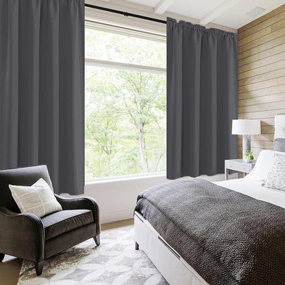 DWCN Kitchen Blackout Short Curtains for Bedroom 45 Inch Length 2 Panels Set, Solid Thermal Insulated Energy Saving Rod Pocket Window Treatment Curtains Blackout Draperies (W42 x L45 Inch, Dark Grey)