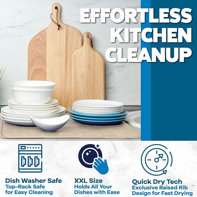 Large Silicone Dish Drying Mat for Kitchen Counter or Under Sink, Waterproof - Image 3