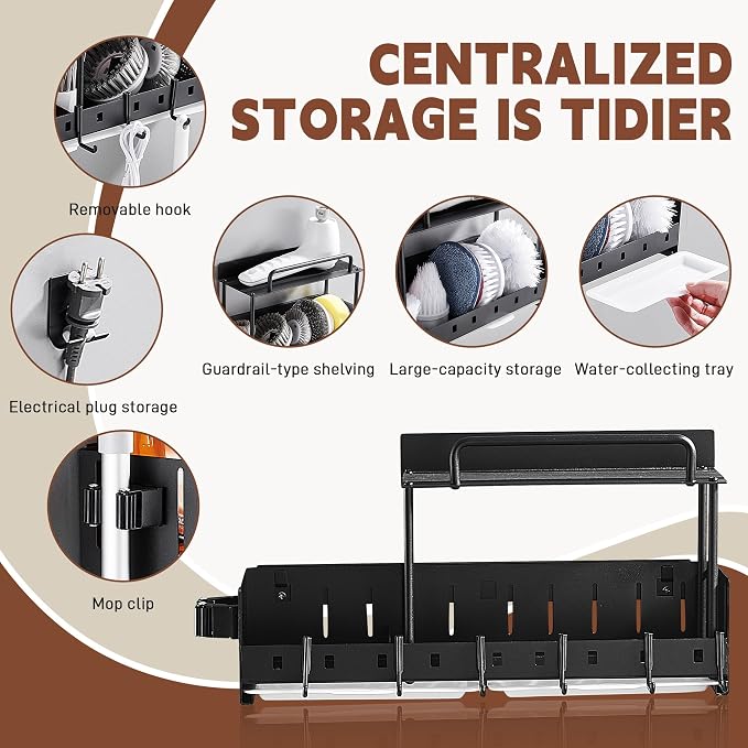 Wall-Mounted Cleaning Tool Organizer, 16.14x4.33x3.74 inches, Mop Holder - Image 3