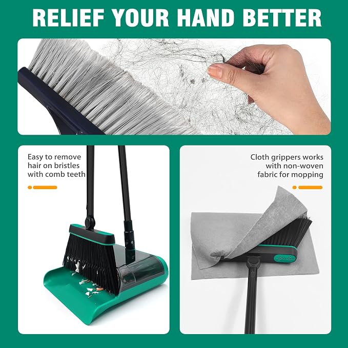JEHONN Broom and Dust Pan, Upgraded Large Foldable Dustpan - Image 4