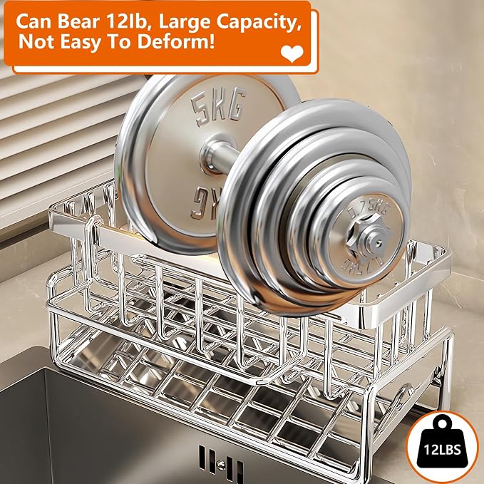 Sponge Holder for Kitchen Sink, Sink Caddy Organizers Stainless Steel, 30°Tilt - Image 8