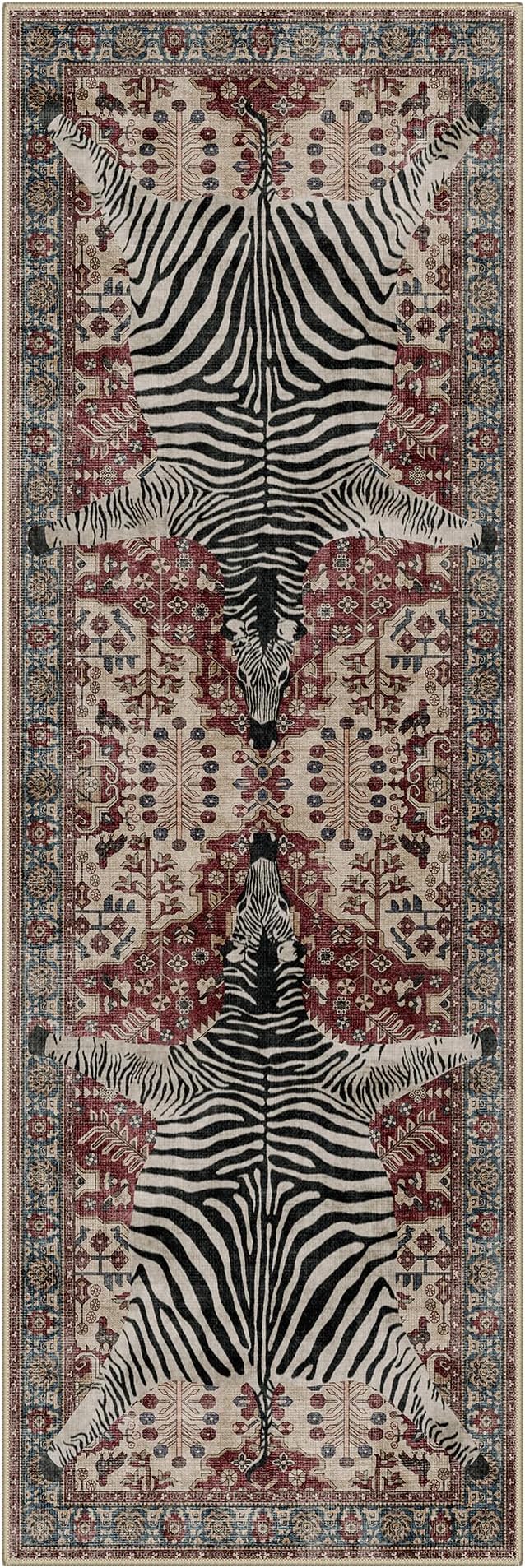 Bavni 2x6 Zebra Rug, Machine Washable Soft Animal Print Runner Rug Non Slip - Image 8