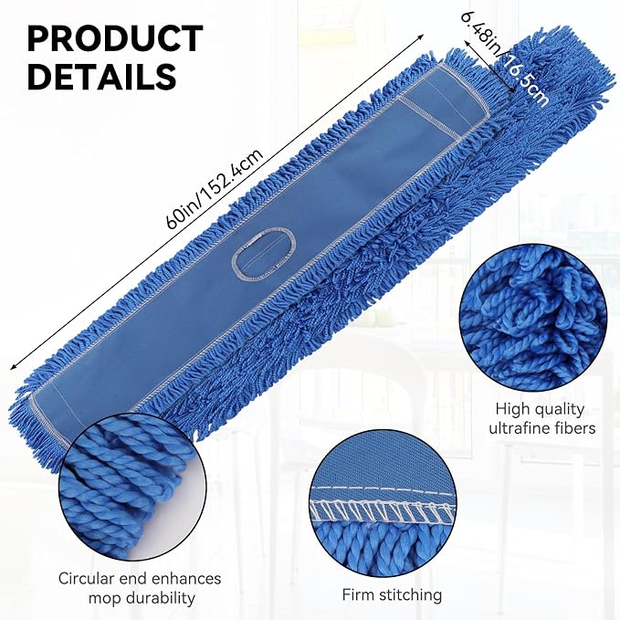 60 Inch Commercial Dust Mop Head: Replacement Medium Washable Industrial Mop - Image 2