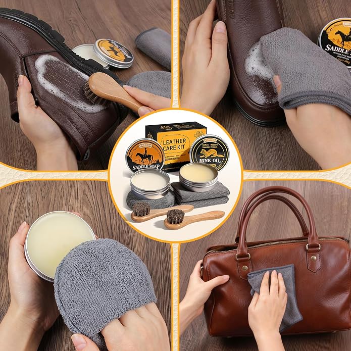 7 Pcs Leather Cleaner Boots Shoes Care Kit-3.52oz Saddle Soap - Image 5