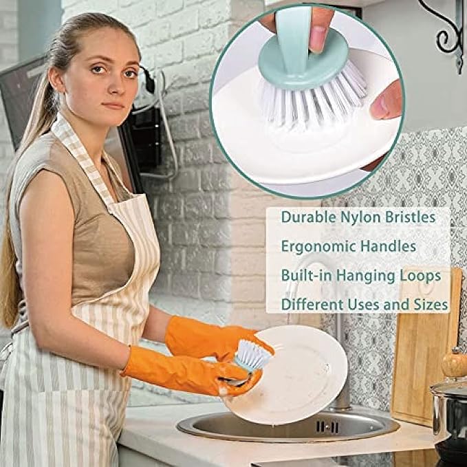 Dish Brush with Handle, Kitchen Dish Scrub Brush Set, 4-Piece Kitchen Cleaning - Image 5