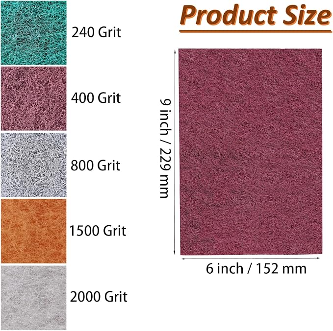 15 Pack 6 x 9 Inch Hand Pads Coarse Medium Fine Superfine 5 Different - Image 2
