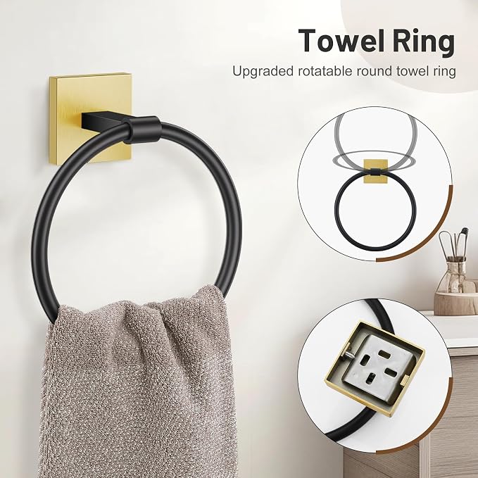 Towel Ring Set 4 Piece Bathroom Hardware Set Includes Towel Ring 2 Towel Hooks - Image 3
