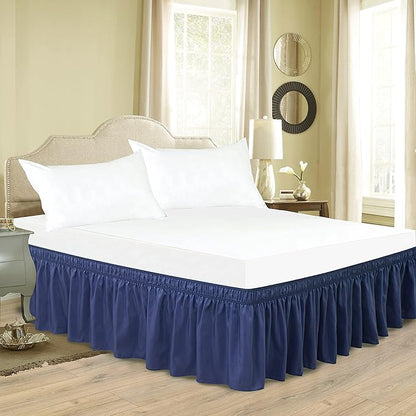 Biscaynebay Wrap Around Bed Skirts for Twin & Twin XL Beds Short Drop of 12", Navy Adjustable Elastic Dust Ruffles Easy Fit Wrinkle Resistant Silky Luxurious Fabric Machine Washable