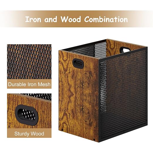 Retro Office Trash Can, Iron and Wood Combination Bedroom Garbage Can, - Image 2