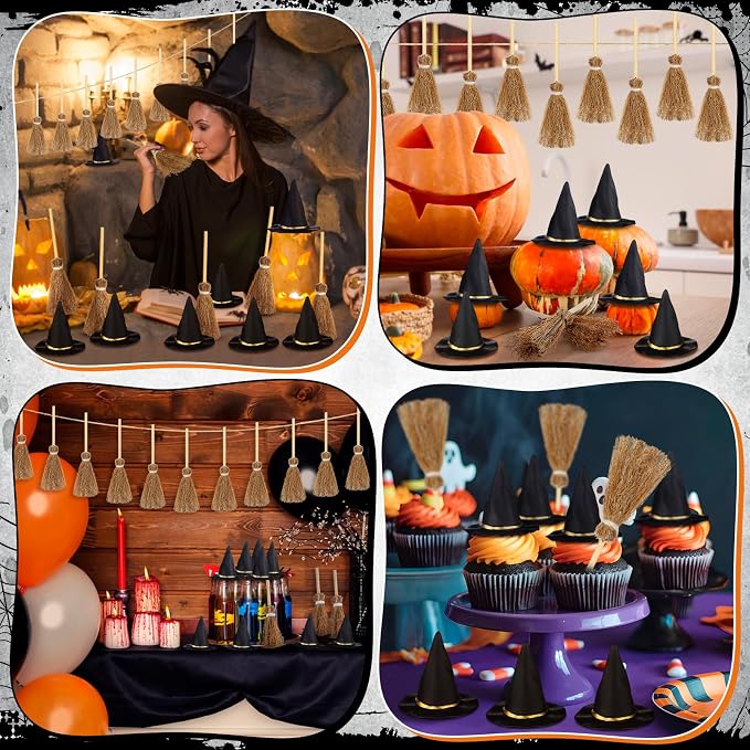 48 Pcs Mini Witch Hats and Broom - Image 5