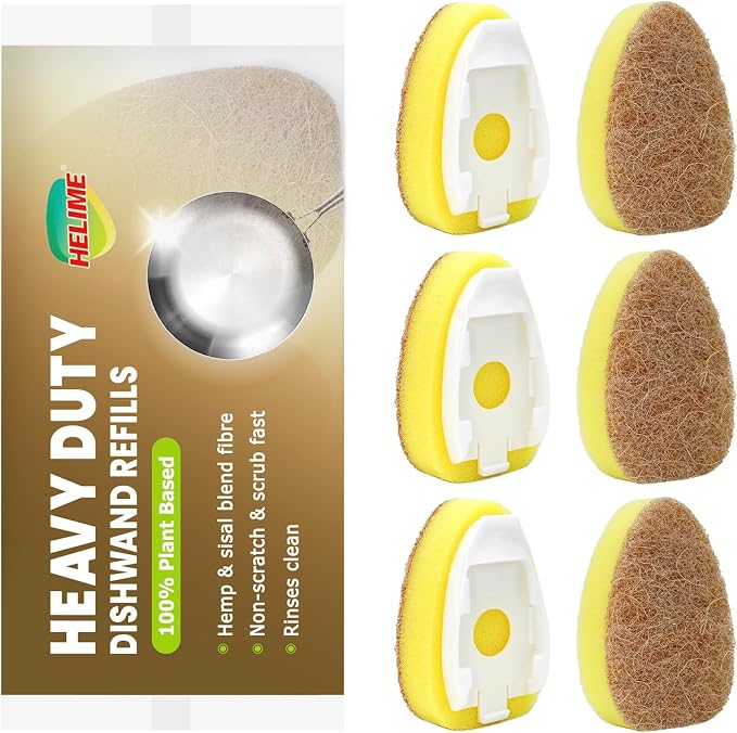 HELIME Natural Dishwand Refills Sponge, Non Scratch Dish Wand Sisal Hemp by HELIME