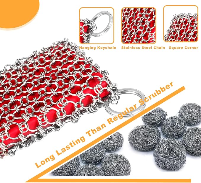 TEZZ Cast Iron Scrubber, Skillet Chainmail Scrubber - Image 5