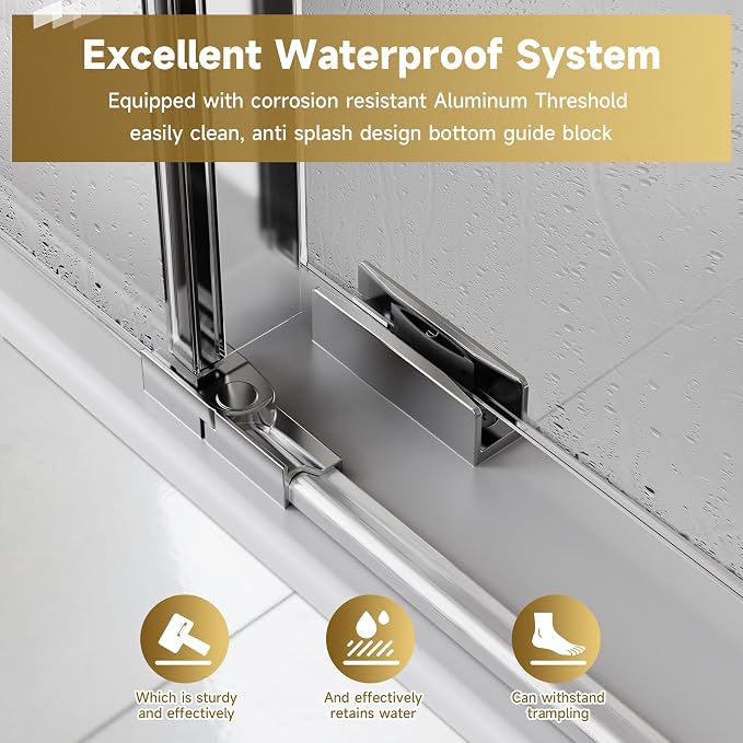 Frameless Sliding Shower Door 72” W x 76” H, 3/8” Tempered Glass, Single Bypass - Image 7
