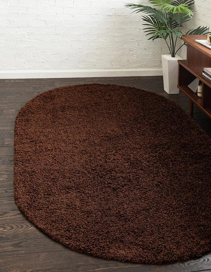 Unique Loom Solid Shag Collection Area Rug (3' 3" x 5' 3" Oval, Chocolate Brown)