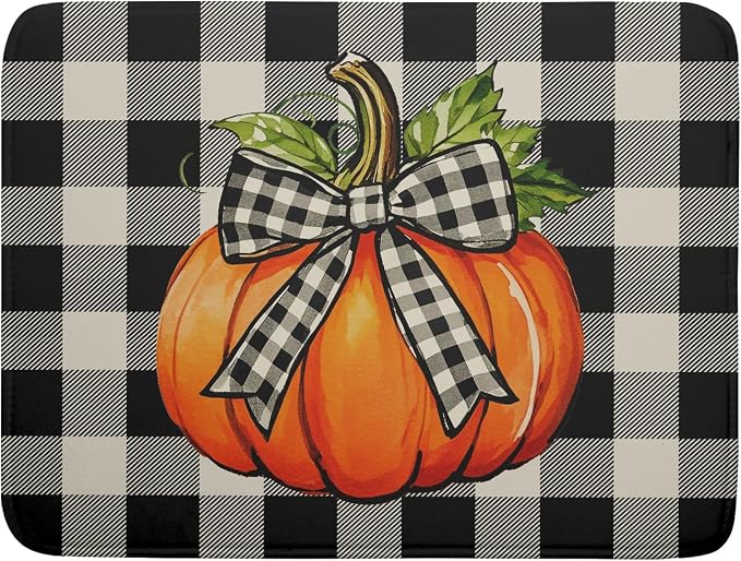 Fall Thanksgiving Pumpkin Dish Drying Mat by Aytipun