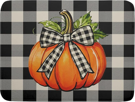 Fall Thanksgiving Pumpkin Dish Drying Mat by Aytipun
