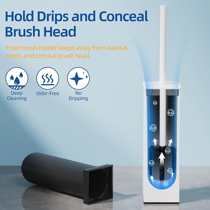 RUACQ Toilet Brush and Holder Set 2pcs, Square Toilet Bowl Brush - Image 5