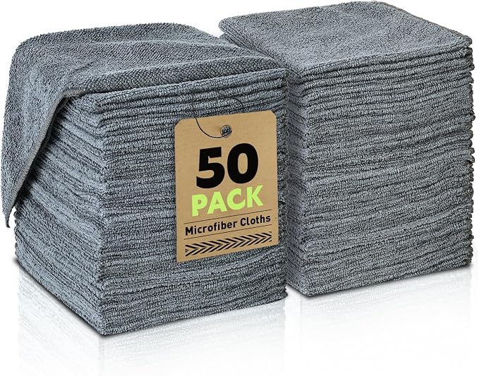 Microfiber Cleaning Cloths Bulk-50 Pack, Ultra Absorbent Microfiber Towel Weave by TEAWOO