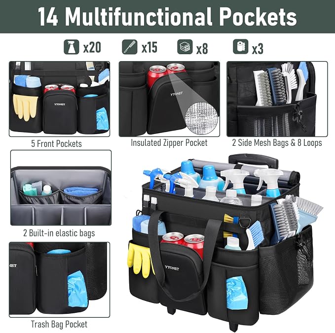 Ytonet Cleaning Caddy with Wheels, Large Rolling Cleaning Caddy Bag with - Image 2