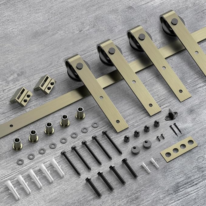 16FT Classic Brass Sliding Barn Door Hardware Kit - Image 6