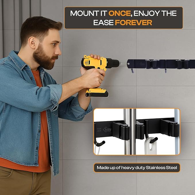 Heavy-Duty Stainless-Steel Broom Holder Wall Mount - Image 8