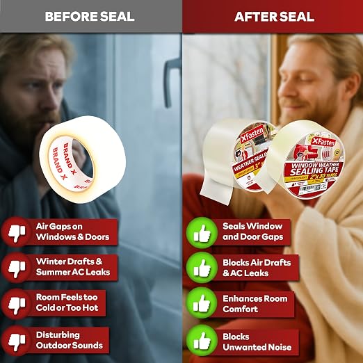 XFasten Transparent Window Weather Stripping Tape 2”x30yds, No Residue - Image 3