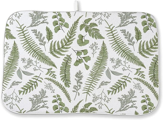 Sage Green Herb Leaves Dish Drying Mat 18 x 24 Inch Vintage Sage Green Leaf by Sorktse