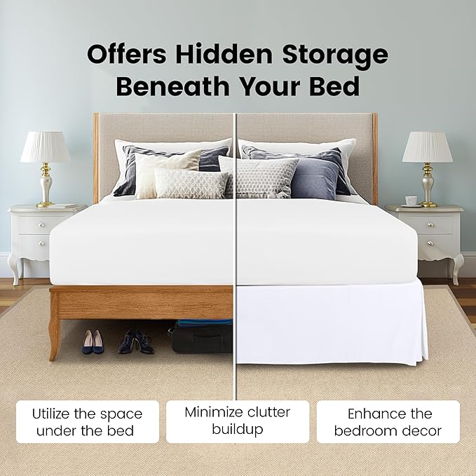 Utopia Bedding Twin Bed Skirt - Soft Quadruple Pleated Ruffle - Easy Fit with 15 Inch Tailored Drop - Hotel Quality, Shrinkage and Fade Resistant (Twin, White)