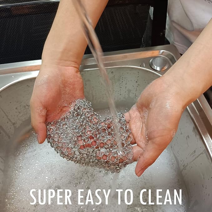 2pcs 5”x5“ Chain Mail Cast Iron Cleaner Scrubber, 316 Chainmail Scrubber Cast - Image 5
