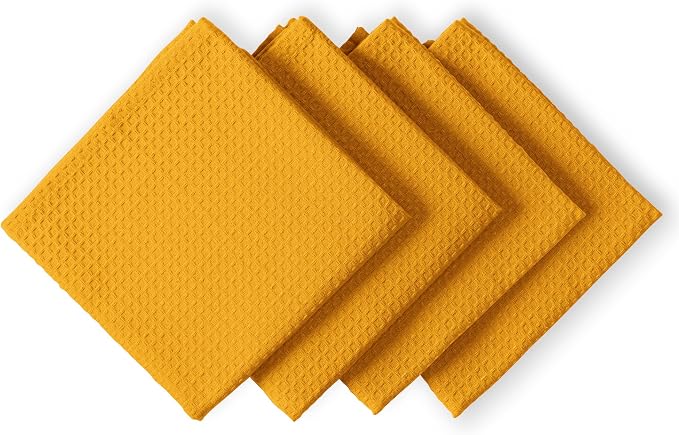 Mustard Yellow Waffle Kitchen Towels, 16x26 Inches, 100% Cotton, Fast Drying - Image 2