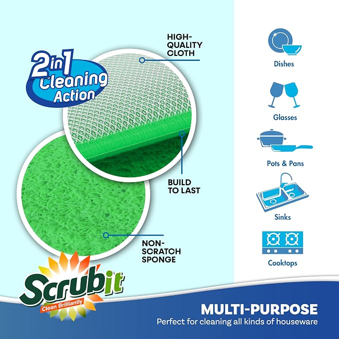 Scrub and Wipe Cleaning Pads – SCRUBIT Dual Sided Scouring Pad and Sponge - Image 3