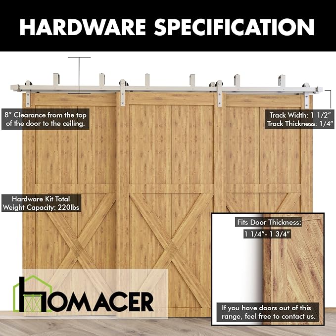 Homacer Brushed Nickel Double Track U-Shape Bypass Sliding Barn Door Hardware - Image 5