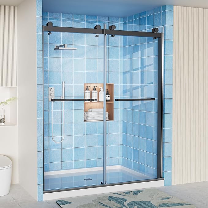Frameless Shower Door, 56-60" W x 72" H Double Sliding Shower Doors, 1/4" Thick by Unknown