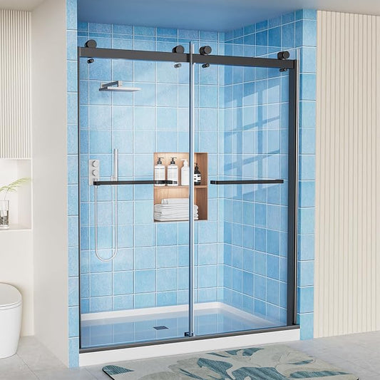 Frameless Shower Door, 56-60" W x 72" H Double Sliding Shower Doors, 1/4" Thick by Unknown