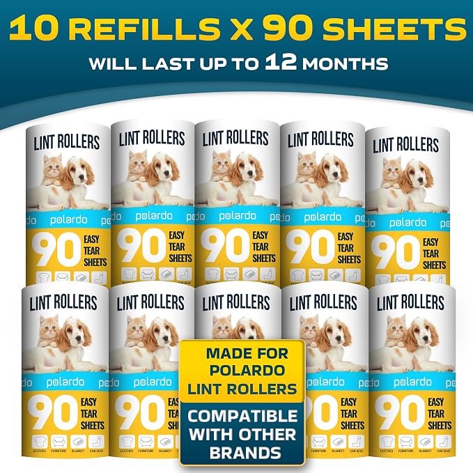 Lint Rollers 900 Sticky Sheets, 10 Spare Rollers, 10 Pack of Refills Only. Pet - Image 3