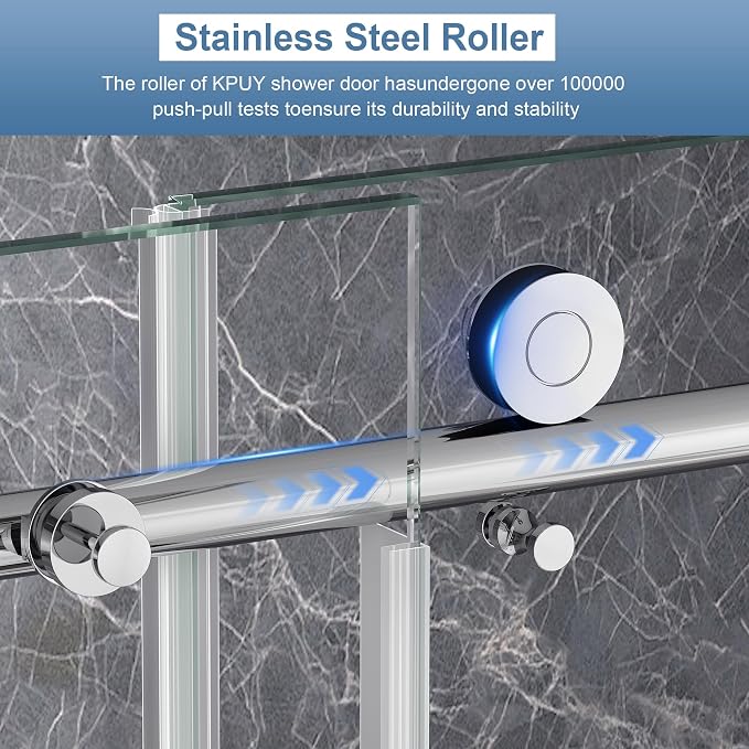 KPUY Frameless Shower Door, 55-60" W x 76" H Sliding Glass Shower Door - Image 7