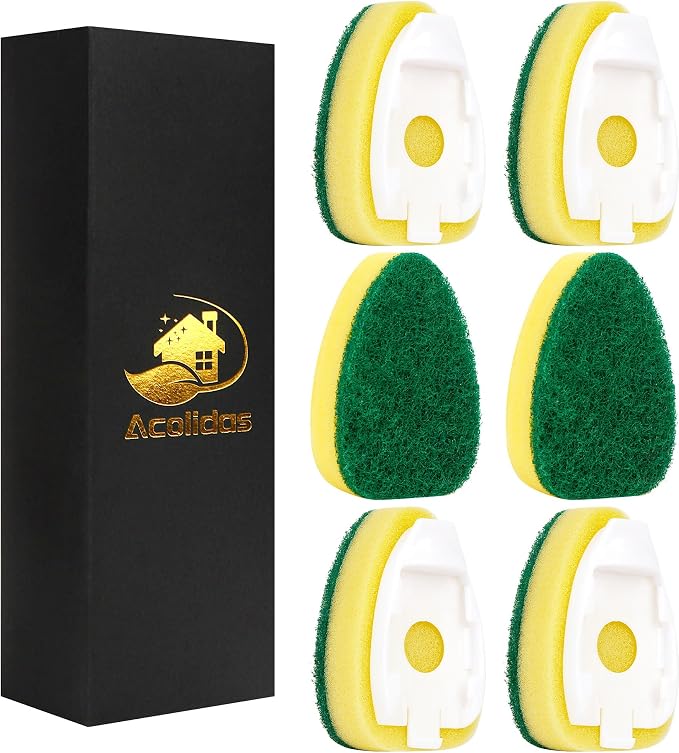 Non Scratch Dishwand Refills 6 Pack, Non-Scratch Replacement Sponge Heads by ACOLIDAS