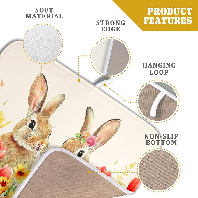 Easter Bunny Dish Drying Mat 16x18 inch Spring Floral Drying Pad Holiday - Image 4