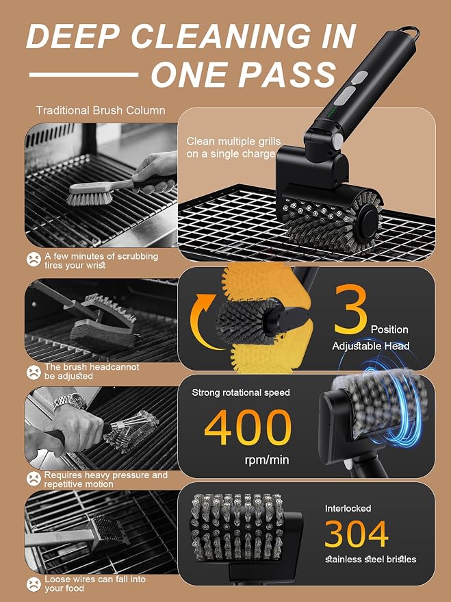 Electric Grill Brush, 3-Speed Power Control Grill Brush - Image 2
