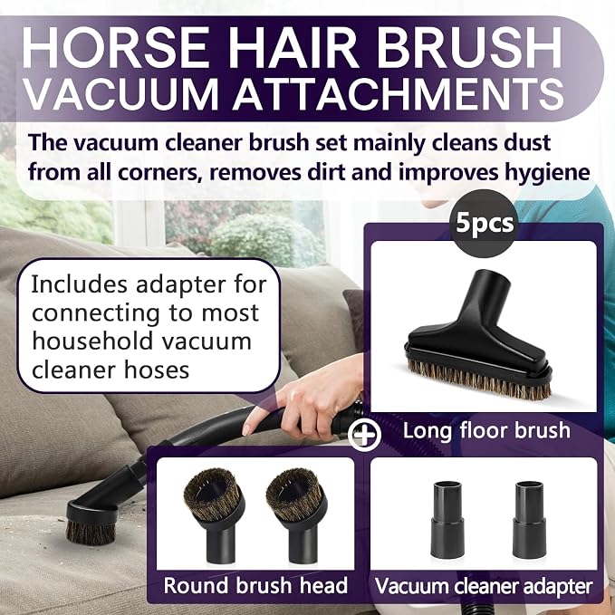 5PCS Horse Hair Brush Vacuum Attachment Set - Image 2